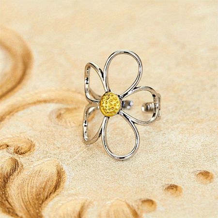 Hollow Flower Alloy Open Cuff Ring FS-WGDF3EE-01-1