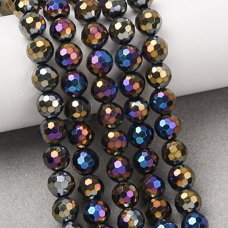 Electroplated Natural Agate Beads Strands G-B191-A07-6mm-04-1