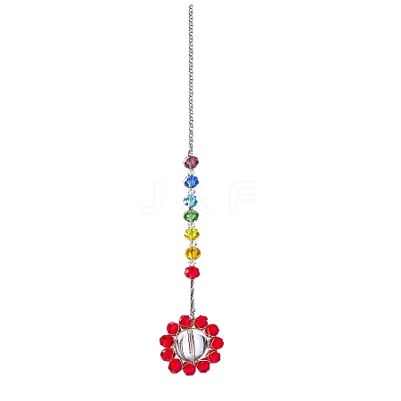 Glass Colorful Beads & Flower Hanging Ornaments PW-WGA8DE5-04-1