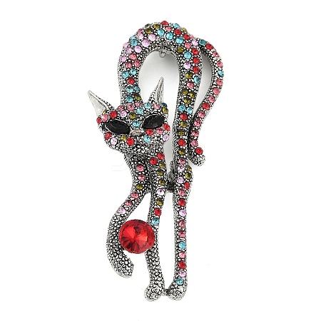 Cat Shape Colorful Rhinestone Brooches JEWB-S030-03A-1