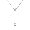 Rhodium Plated 925 Sterling Silver Pave Clear Cubic Zirconia Cable Chain Teardrop Tassel Pendant Necklaces for Women NJEW-Q342-08P-2