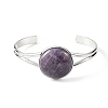 Natural Mixed Stone Flat Round Brass Cuff Bangles for Women BJEW-JB14353-4