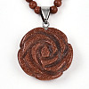 Synthetic Goldstone 4.5mm Round Beaded Flower Pendant Necklaces NJEW-T016-04J-4