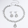 Teardrop Brass Rhinestone Pendant Necklace & Stud Dangle Earrings Sets for Women FS-WG71281-01-2