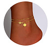 Brass Sideways Cross Link Anklets with Flat Round Initial Charms FS-WG12DAA-07-1