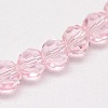 Misty Rose Color Faceted(32 Facets) Round Glass Beads Strands X-EGLA-J042-6mm-19-3