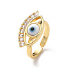 Lampwork Evil Eye Open Cuff Ring with Clear Cubic Zirconia RJEW-L104-02G-04-1