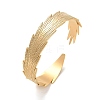 304 Stainless Steel Feather Cuff Bangles BJEW-G694-03G-1