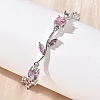 Brass Micro Pave Cubic Zirconia Oval & Leaf Link Chain Bracelets for Women BJEW-G764-05P-01-1