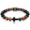 8MM Natural Tiger Eye and Matte Black Obsidian Round Beaded Stretch Bracelets SL9862-23-1
