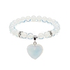 Opalite Round Beaded Stretch Bracelet with Heart Charm BJEW-JB09019-01-1