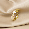Flower Brass Micro Pave Clear Cubic Zirconia Cuff Rings for Women FS-WG9A424-01-1