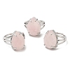 Natural Rose Quartz Teardrop Adjustable Rings RJEW-K241-03P-14-6