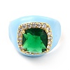 Rack Plating Brass Micro Pave Green & Crystal Cubic Zirconia Adjustable Rings RJEW-E064-19G-3