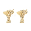 Brass Micro Pave Clear Cubic Zirconia Heart Stud Earrings EJEW-F400-28C-G-4