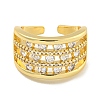 Rack Plating Three Row Brass Micro Pave Cubic Zirconia Open Cuff Ring RJEW-C082-03G-2