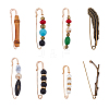 8Pcs 8 Style Branch & Feather & Bamboo Shape Alloy & Iron Safety Pin Brooches JEWB-NB0001-15-1