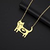 304 Stainless Steel Holow Cute Cat with Fish Pendant Necklaces for Women WGEC842-02-1