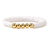 Brass & Polymer Clay Heishi Beads Stretch Bracelets for Women BK9964-12-1