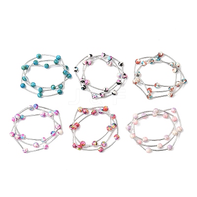6Pcs 6 Colors Round Synthetic Turquoise Beads Multi-strand Bracelets for Women BJEW-JB12335-1