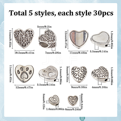 150pcs 5 Styles Tibetan Style Alloy Beads FIND-SC0011-21-1