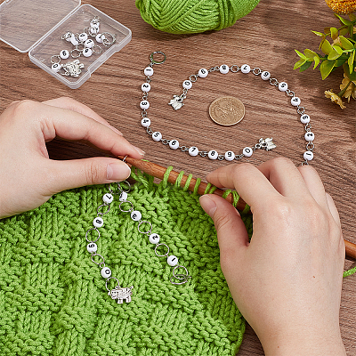 4Pcs 4 Style Acrylic Beaded Knitting Row Counter Chains with Alloy Sheep Charm HJEW-AB00664-1