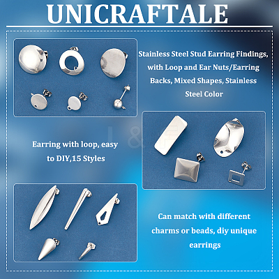 304 Stainless Steel Stud Earring Findings STAS-UN0002-88P-1