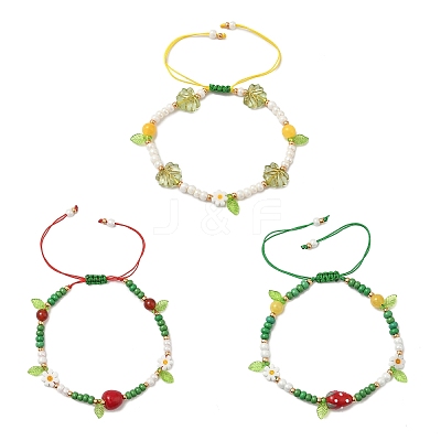 3Pcs 3 Styles Glass Seed Beads & Lampwork Beads Braided Bead Bracelets for Women BJEW-MZ00212-1