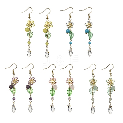 Amethyst/Green Aventurine/Lemon Jade/Synthetic Turquoise/Rose Quartz & Acrylic Dangle Earrings EJEW-JE06196-1