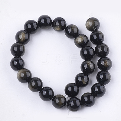 Natural Golden Sheen Obsidian Beads Strands G-S333-8mm-025-1