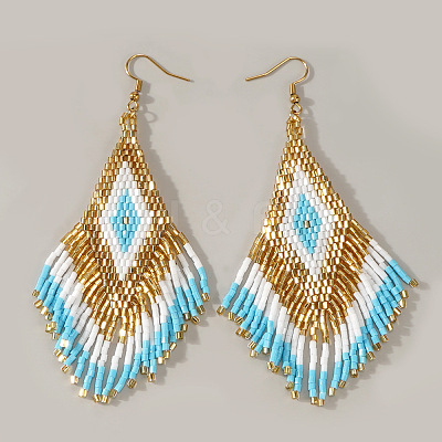 Elegant Handmade Glass Seed Beads Rhombus Tassel Dangle Earrings DT2421-5-1