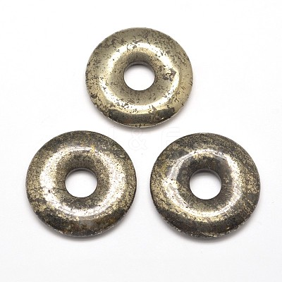 Donut/Pi Disc Natural Pyrite Pendants G-I125-33C-1