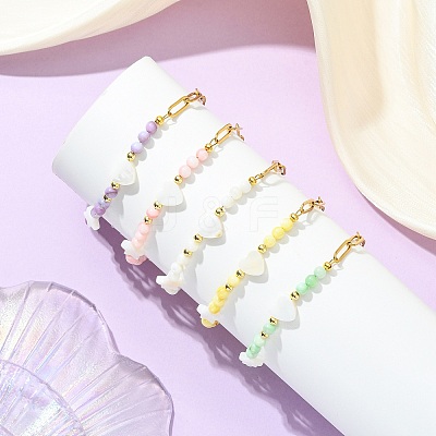 Dyed Natural Freshwater Shell Beads Link Bracelets BJEW-JB13682-1