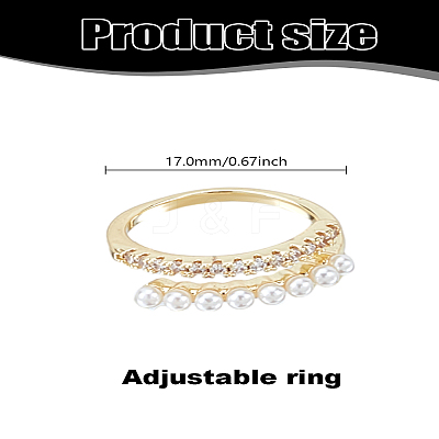 1Pc Clear Cubic Zirconia Open Cuff Ring with Acrylic Pearl Beaded RJEW-LP0008-15-1