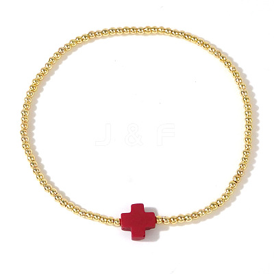 Cross Natural Gemstone & Brass Bead Stretch Bracelets for Women QE9707-2-1