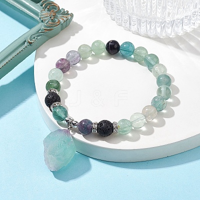 Natural Fluorite Beaded Stretch Bracelets BJEW-JB10070-01-1