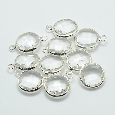 Silver Color Plated Brass Glass Pendants GLAA-J018A-S-1