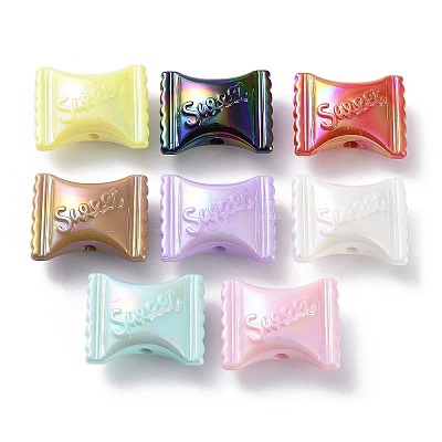 UV Plating Rainbow Iridescent Acrylic Beads OACR-A029-11-1