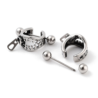 Zipper 316 Surgical Stainless Steel Shield Barbell Hoop Earrings EJEW-Z050-52AS-1