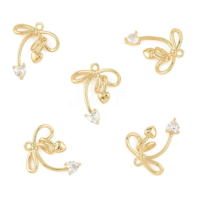 5Pcs Brass Micro Pave Clear Cubic Zirconia Pendants KK-YW0004-13-1