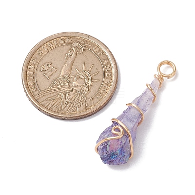 Electroplated Natural Quartz Crystal Copper Wire Wrapped Pendants PALLOY-JF02676-01-1