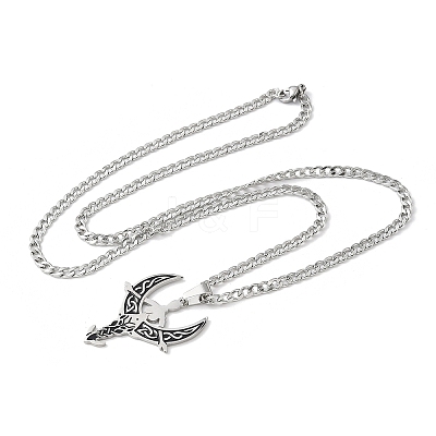 201 Stainless Steel Black Enamel Moon Goddess Pendant Necklaces LS-NJEW-H065-10P-1