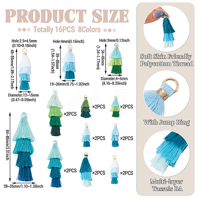 16Pcs 8 Styles Polycotton(Polyester Cotton) Tassel Pendant Decorations FIND-TA0009-19-1