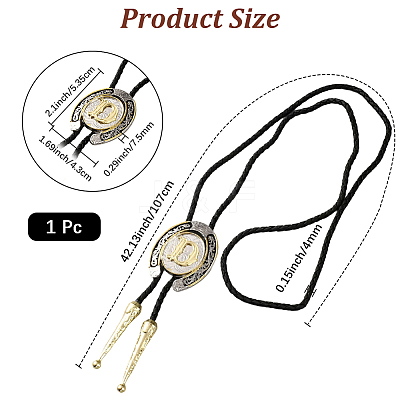 Cowboy Western Alloy Horseshoes & Letter Pendant Bolo Tie Necklaces NJEW-WH20014-02D-1