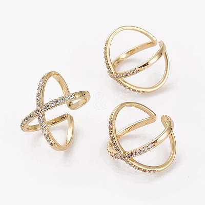 Brass Micro Pave Cubic Zirconia Cuff Rings RJEW-C101-13G-B-1