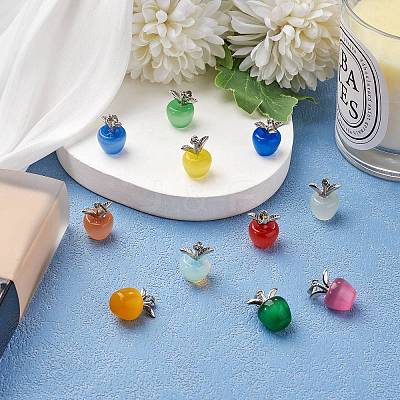 10Pcs Apple Gemstone Charm Pendant Crystal Quartz Healing Natural Stone Pendants Pink Silver Buckle for Jewelry Necklace Earring Making Crafts JX525D-1