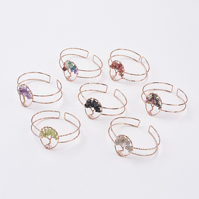 Natural Gemstone Chip Bead Cuff Bangles BJEW-L624-A-1