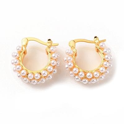 Plastic Pearl Beaded Hoop Earrings EJEW-C060-02G-1