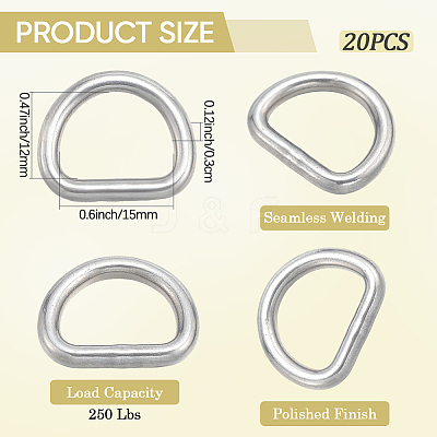 304 Stainless Steel D Rings STAS-CP0001-05A-1
