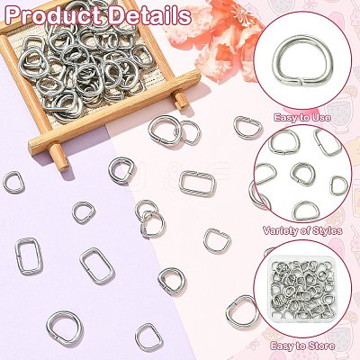 60Pcs 6 Styles 304 Stainless Steel D Rings STAS-CJ0003-36-1